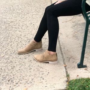 Suede shredded ankle bootie